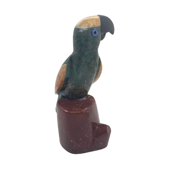 Vintage Hand Carved Gemstone Parrot Sculpture Bird Agate & Jasper Gems 2 pcs - Picture 3 of 12